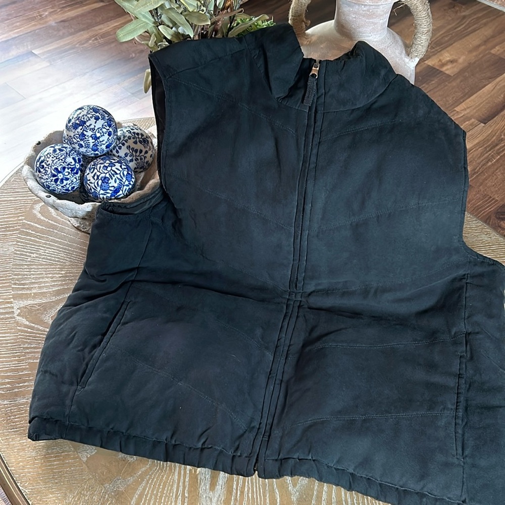 Reversible menβs Faux Suede & Black Puffer Outerwear Jack Vest Mens Extra Large